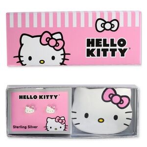 New Hello Kitty Sterling Silver Stud Earrings & Ceramic Tray